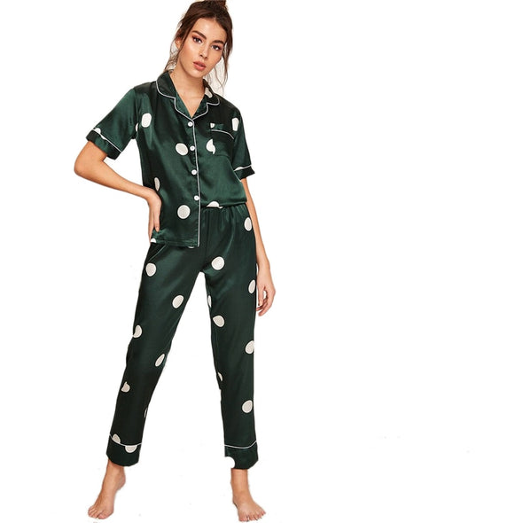 Print Satin Spring Summer Pajamas